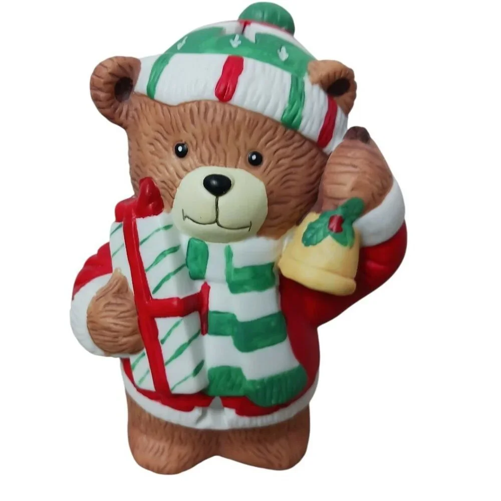 Vintage Christmas Bear Candle Holders Festive Holiday Decor Ceramic Multicolor